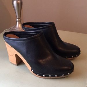 Black Wood Clog Mules 8